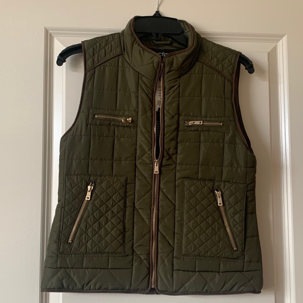 Green and Brown Quilted Puffer Vest